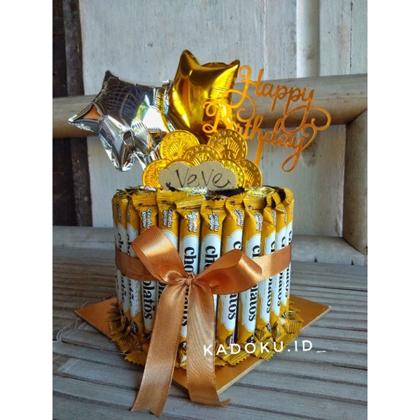 

snack tower / snack tart murah / kue ulang tahun / kado ulang tahun / cake snack / tower snack chocolatos