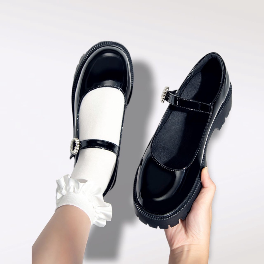 Sepatu Wanita Sekolah Remaja/Dewasa '' ZYHE '' Korea Gesper Bunga Premium TP 1901