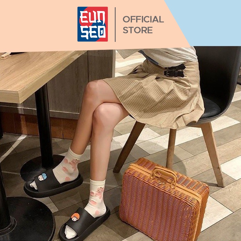 EUNSEO Sandal Wanita Slippers Empuk Motif Girl and Boy Face Korea