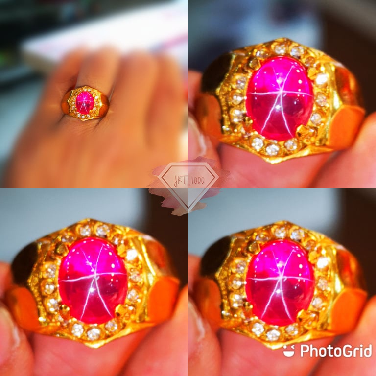 Cincin Pria Batu Permata Merah Siem Delima Star Tajam Bangkok 9,25 Kekerasan Mohs