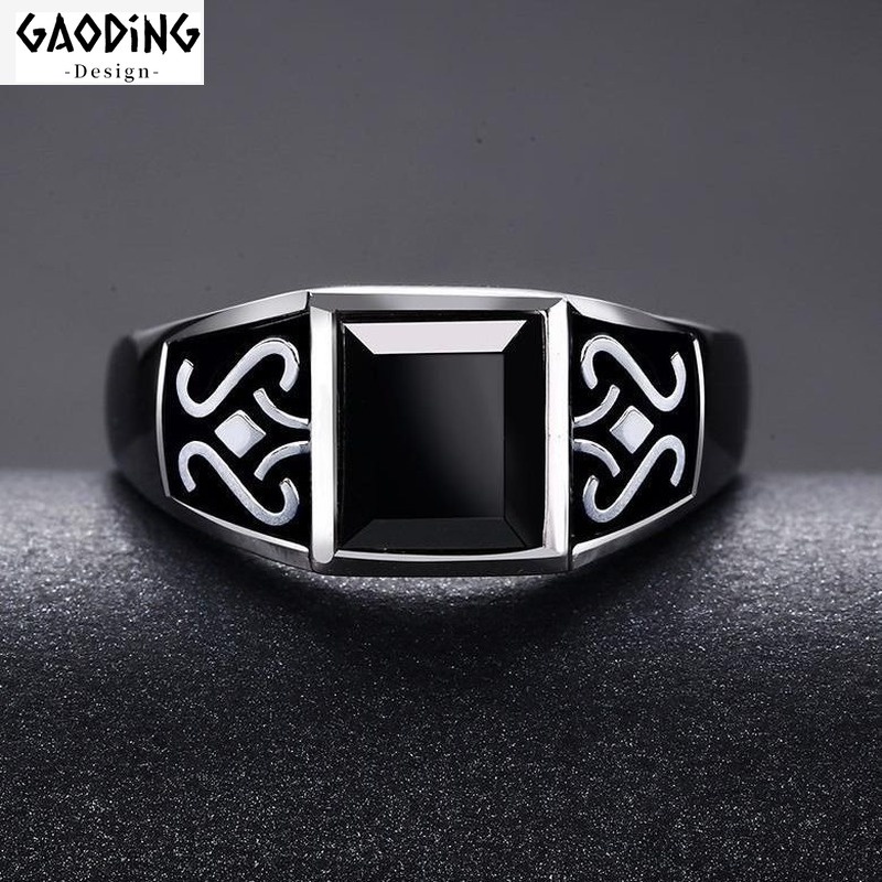 Cincin Pria Model Terbuka Lapis Silver Hias Permata Hitam Gaya Hip Hop Adjustable Untuk Pestahadiah