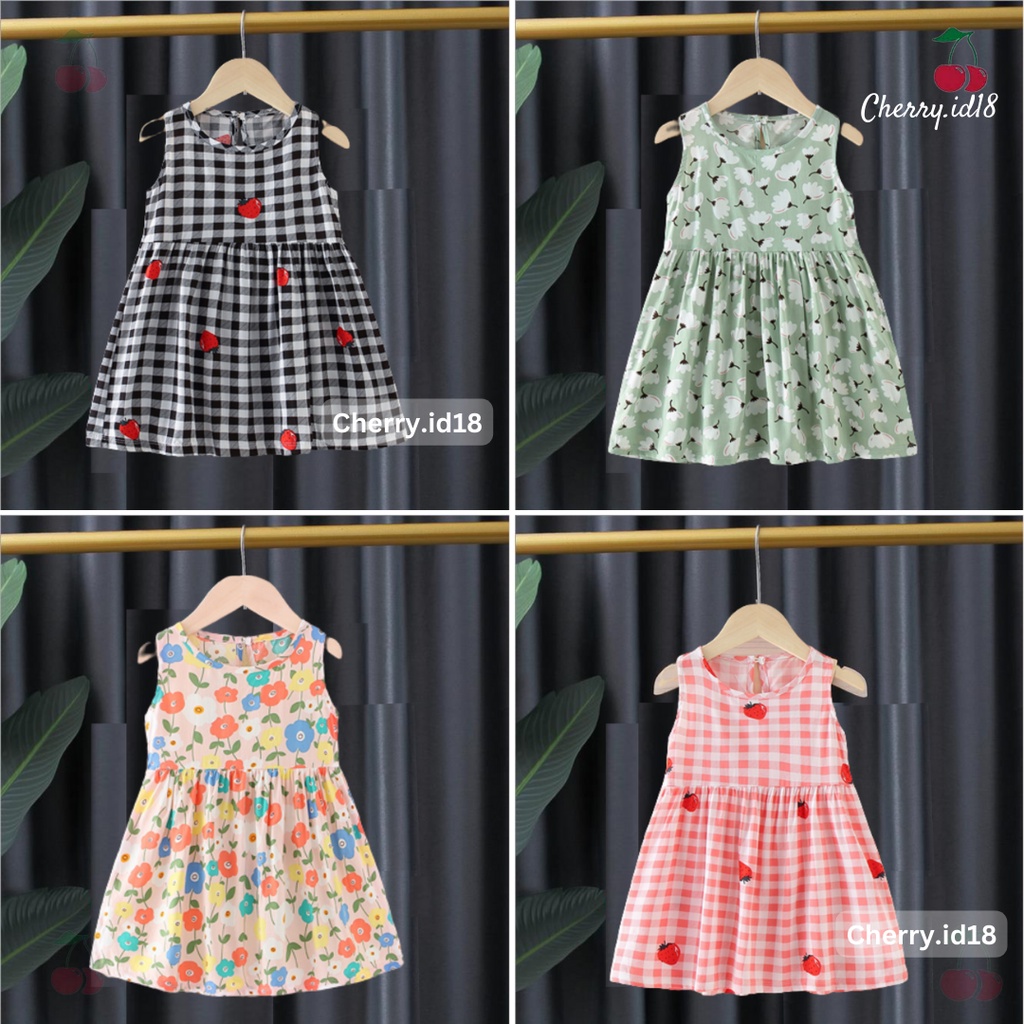 Cherry COD Dress Anak Perempuan Import / Baju Anak Perempuan / Dress Bayi Import D56