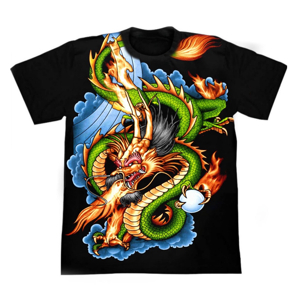 Kaos Distro Pria Motif Gambar Dragon Ryujin / Baju Distro Lengan Pendek / Shalch Trendy