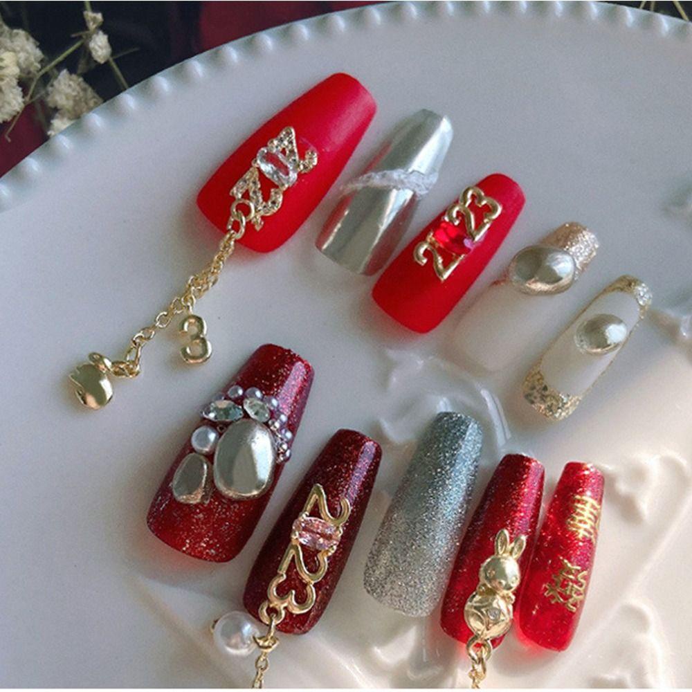 AUGUSTINA Augustina Nail Art Dekorasi Perak2023 Perhiasan Zhaocai Zirkon Perhiasan DIY Tahun Kelinci Kuku Berlian Imitasi