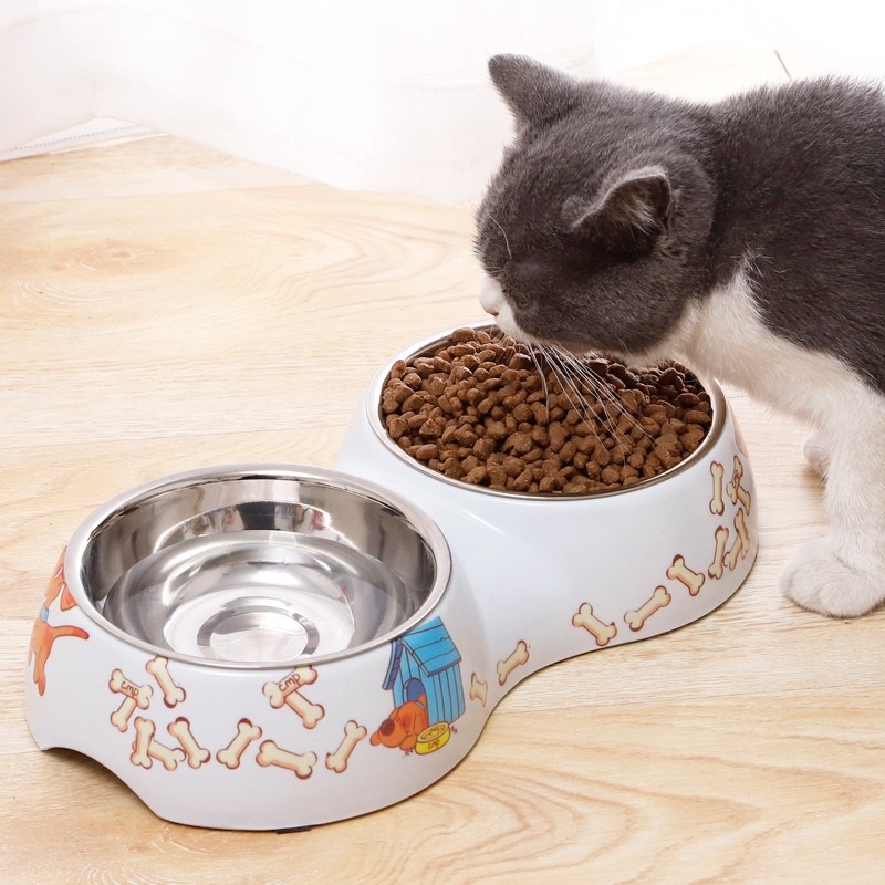 Mangkok Makan Stainless Double Motif Untuk Kucing Dan Anjing