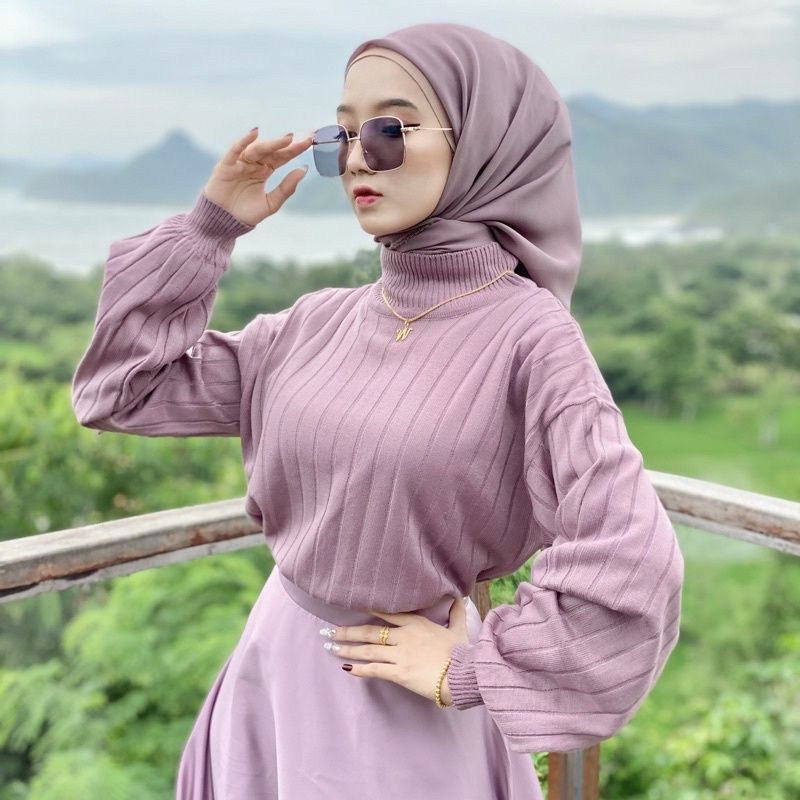 JOVANKA KNITWEAR BAJU RAJUT WANITA TANGAN BALON KERAH TINGGI UNTUK BB 40-70 KG