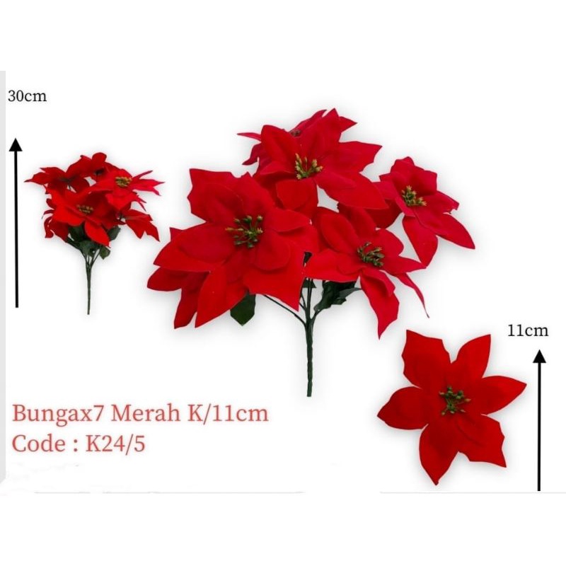 Hiasan Natal Bunga Merah Kecil 7 K24/5 - Hiasan Bunga Natal - Hiasan Pohon Natal - Hiasan Natal