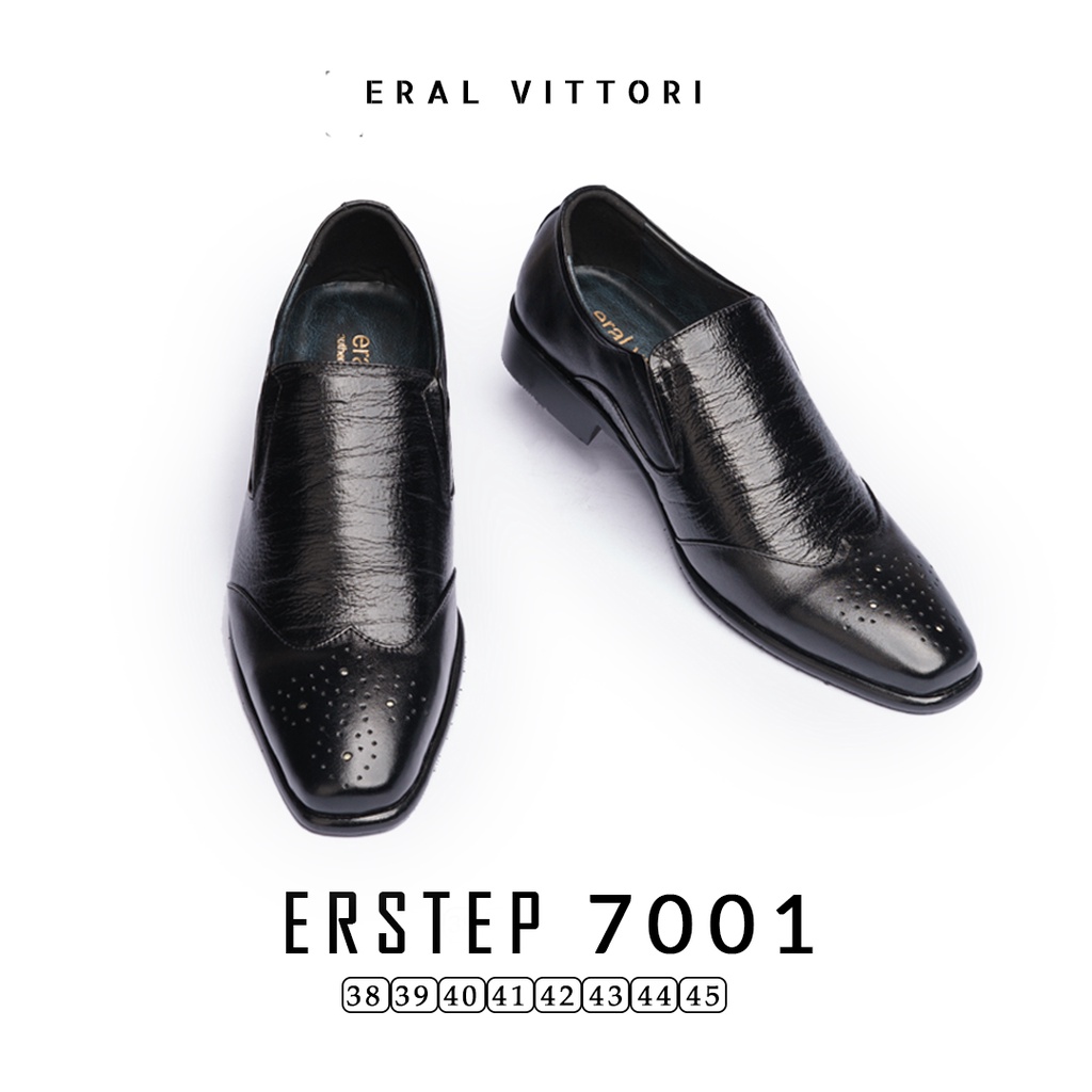 Eral Vittori - Erstep 7001 Sepatu Pantofel Kulit Formal Pria Kerja Kantor Hitam