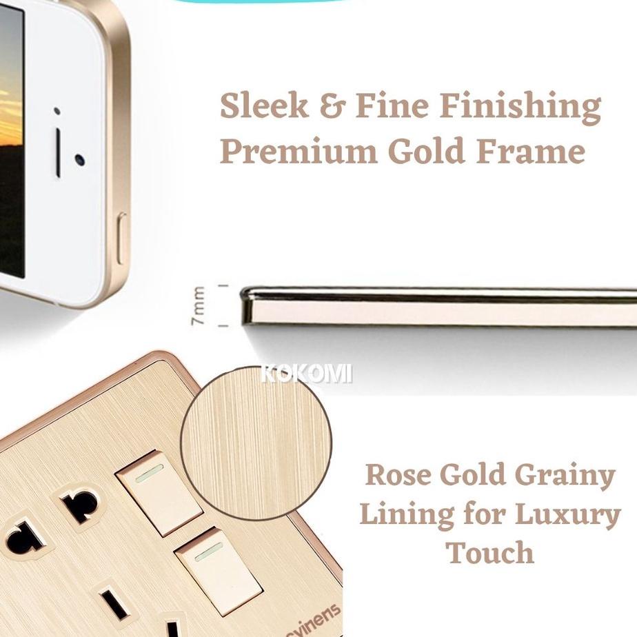 Yang dinanti--Kokomi Saklar Dinding Soket ROYAL GOLD Wall Socket Golden Brushed 1/2/3 Gang 1 Way Sto
