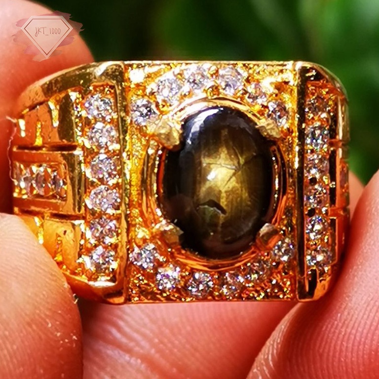 Cincin Batu Permata Natural Golden Star Safir Tajam