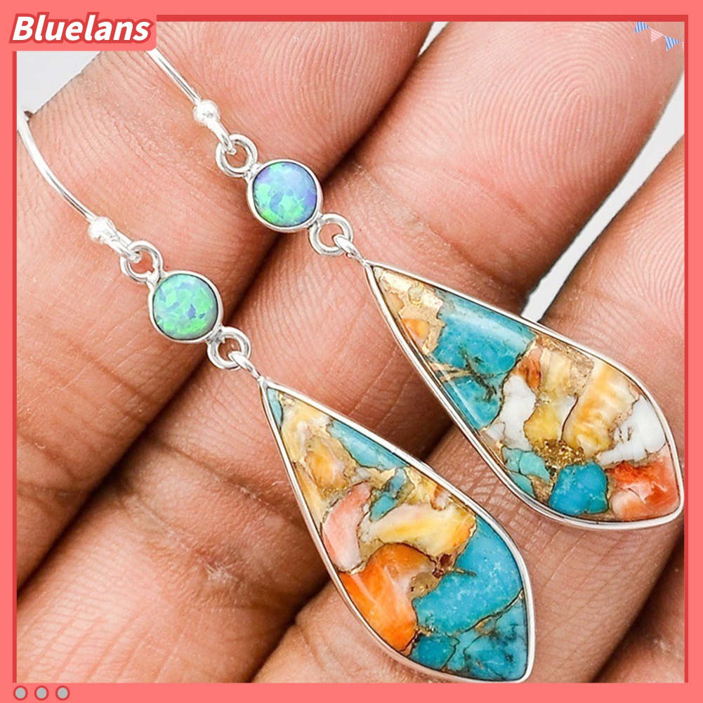 Anting Kait Gantung Hias Turquoise Berlian Imitasi Gaya Vintage Untuk Wanita