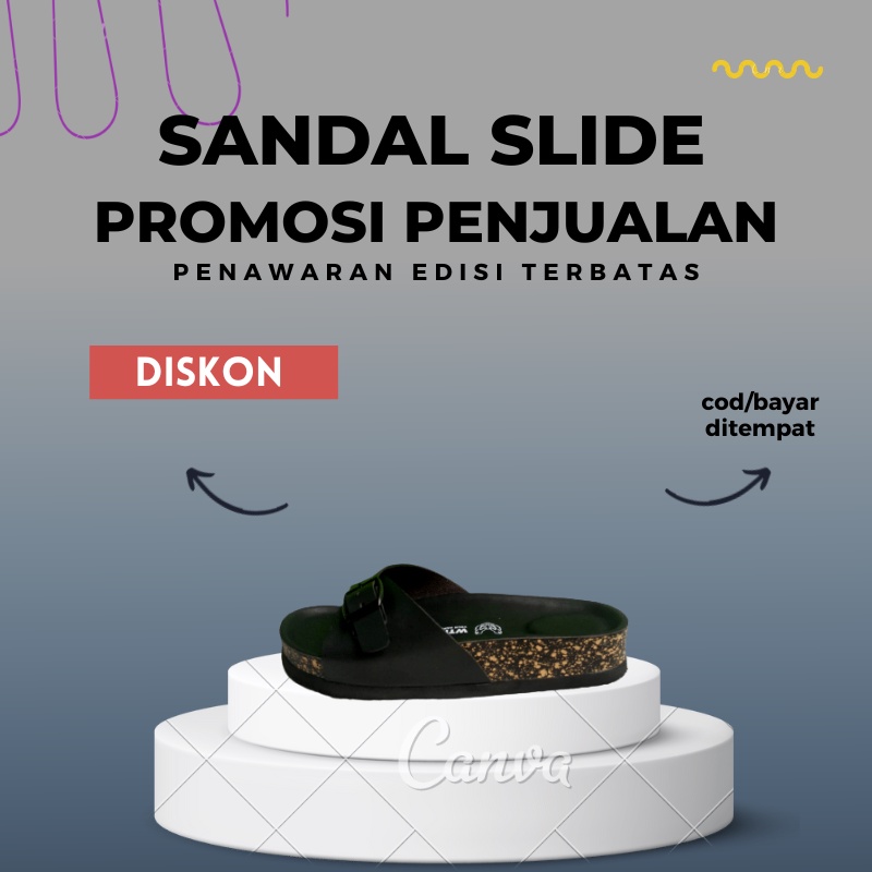 WTR CROW Sandal Slide Cewek Hitam, EVILLA FULL BLACK