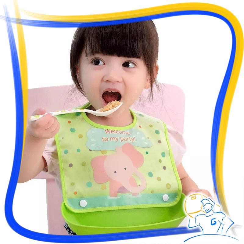 Celemek Makan Bayi Anti Air Lucu Slaber Silicon Waterproof Baby Bib