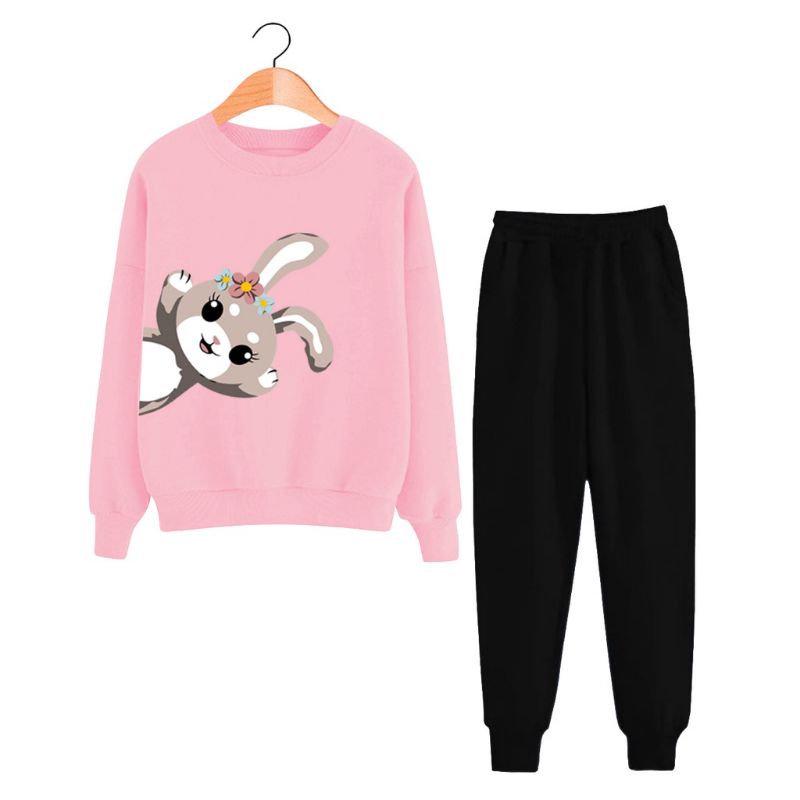 Setelan Anak Perempuan Kaos Lengan panjang dan Celana panjang Terbaru 2022 Stelan Sweater Bsju Tidur Santai Anak Cewek Kekinian Murah Korea Style Size S 4 5 6 Tahun M 7 8 Tahun L 9 10 Tahun KELINCI