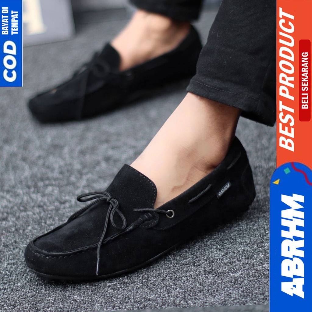 Sepatu Slip On Casual Santai Slop Kerja Anti Slip Hitam Kerja Kantor Pria Abrhm Rennes