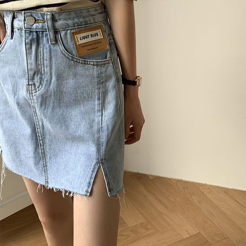 Rok jeans pendek short rok high waist korean jeans belah samping seksi rok mini cewek ootd kekinian 2023