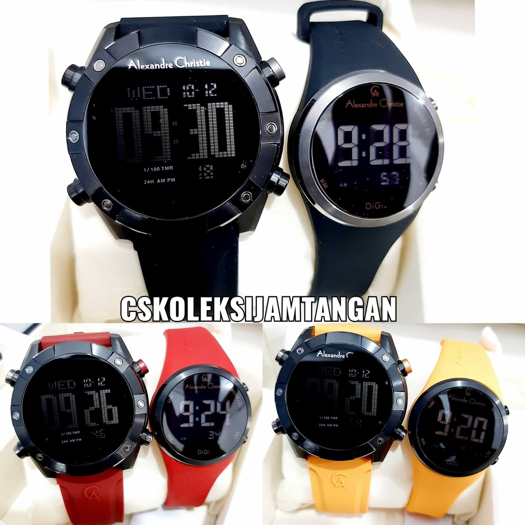 JAM TANGAN COUPLE ALEXANDRE CHRISTIE AC 9362 AC 9372 DIGITAL RUBBER STRAP ORIGINAL GARANSI 1TAHUN