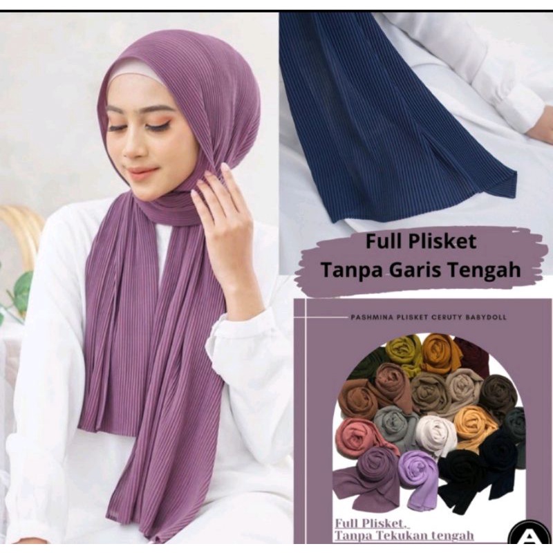 PASHMINA PLISKET CERUTY BABYDOLL PREMIUM, TANPA GARIS TENGAH/PASMINA PLISKET/PASMINA TEBARU/PASMINA TERLARIS