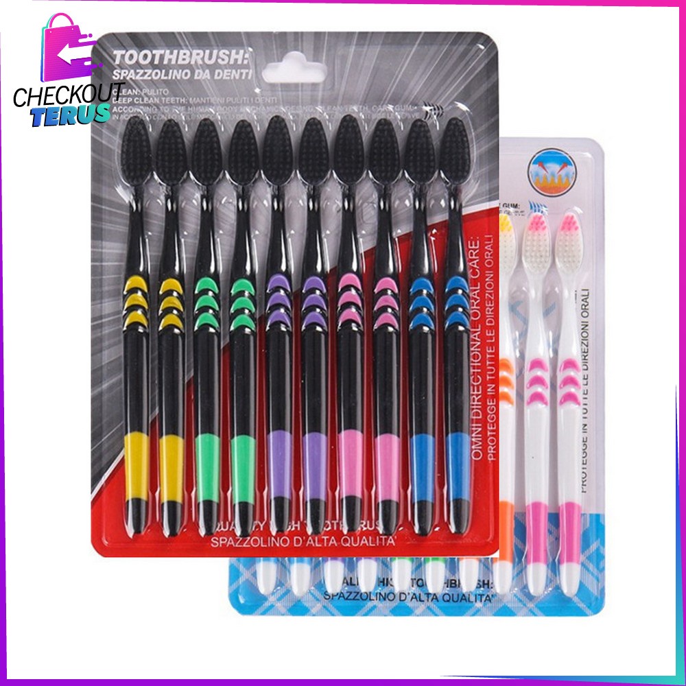CT C676 Sikat Gigi Dewasa 1 SET ISI 10 PCS Bahan Lembut 1 Pack Tootbrush Double Care Sensitive Sikat Gigi Nano Tech