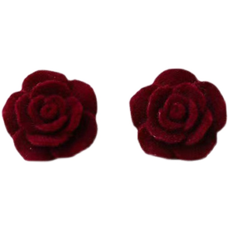 Anting Tusuk Gantung Wanita Desain Bunga Mawar Merah Wine Gaya Perancisretromusim Dingin