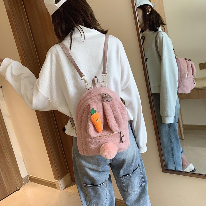 ✴┇Sera Impor Berbulu Ransel Wanita 2021 Baru Trendi Versi Korea dari Net Merah Telinga Kelinci Wanita Siswa Sekolahnya Lucu Serbaguna Ransel Kecil