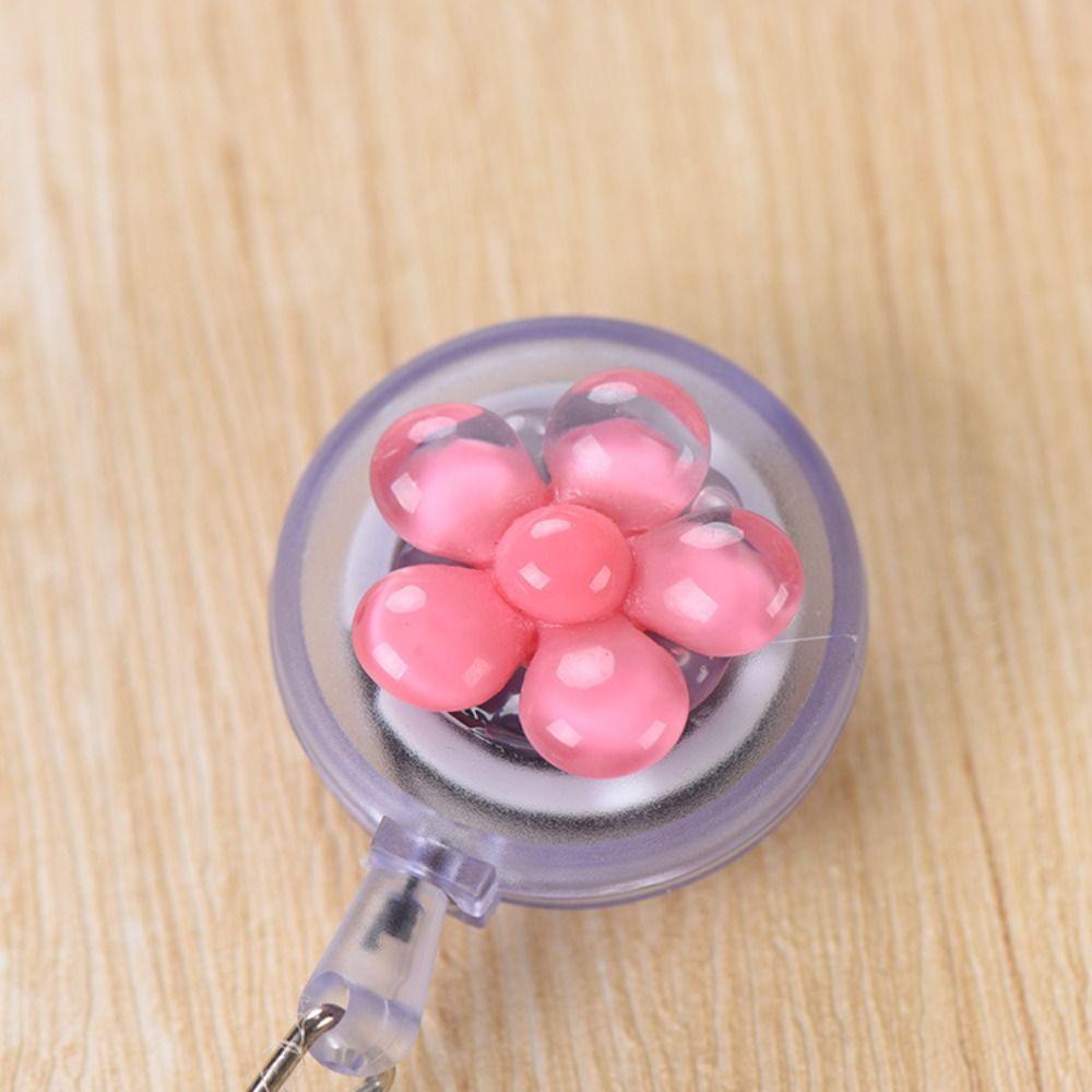 Lanfy Badge Reel Pekerja Guru Wanita Warna Permen ID Badge Klip Resin Gantungan Kunci Lencana Kerja Charm Bunga Card Badge Holder