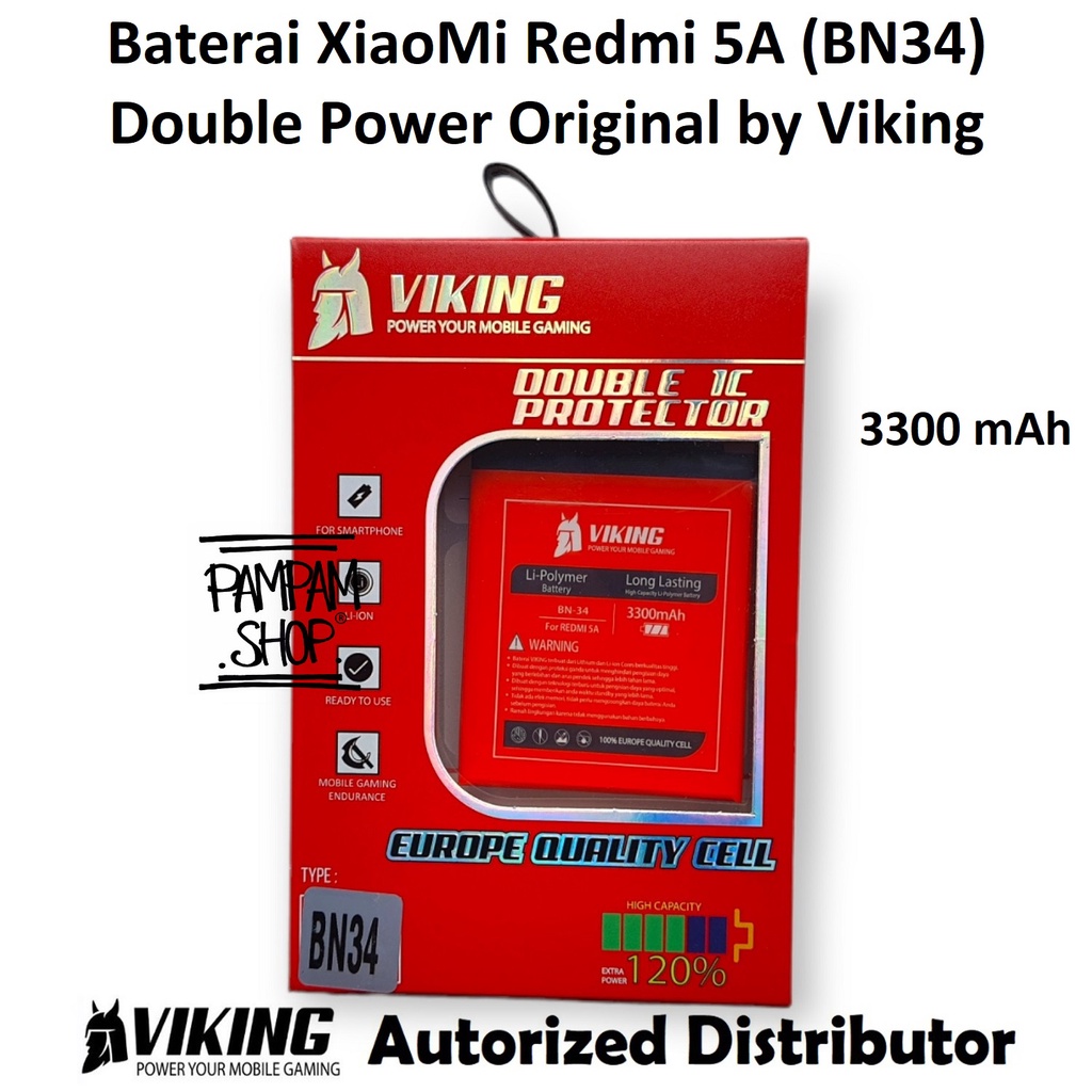 Baterai VIKING Double Power Original XiaoMi BN34 Redmi 5A Batre Batrai Handphone Xiao Mi BN 34 Ori