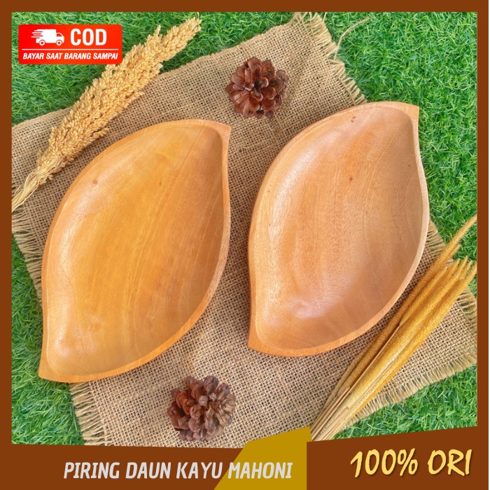 PIRING MAKAN PIRING SAJI MODEL DAUN KAYU MAHONI KAYU JATI PIRING KAYU AESTHETIC PIRING ANAK PIRING M