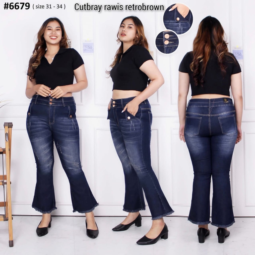 Celana Panjang Jeans Wanita Rawis Kancing Kantong 27-30 31-34 Bisa Bayar Ditempat(COD)