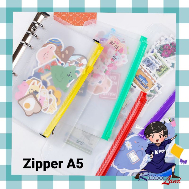 

A5 Kantong Serbaguna Pouch Zipper Ziplock Warna Binder 6 Ring