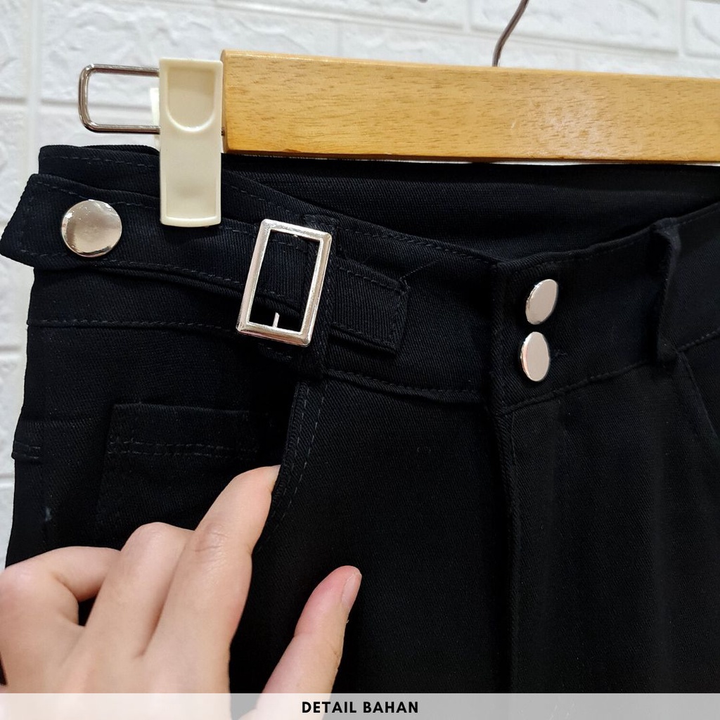 4600 clauries button belt slim fit jeans celana import korea