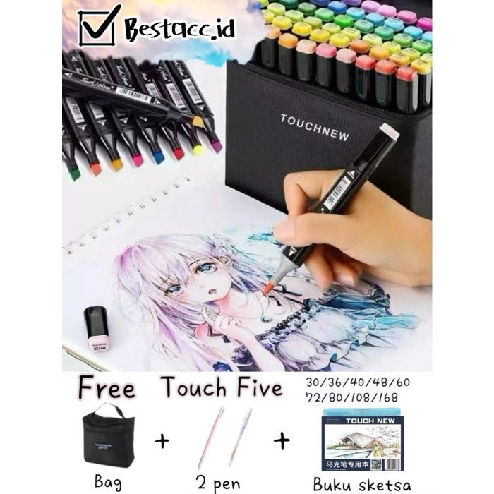 

[BISA COD] Touchfive 40 Colors Twin Marker / Spidol Gambar Sketsa Copic Brush Pen - 40 Warna