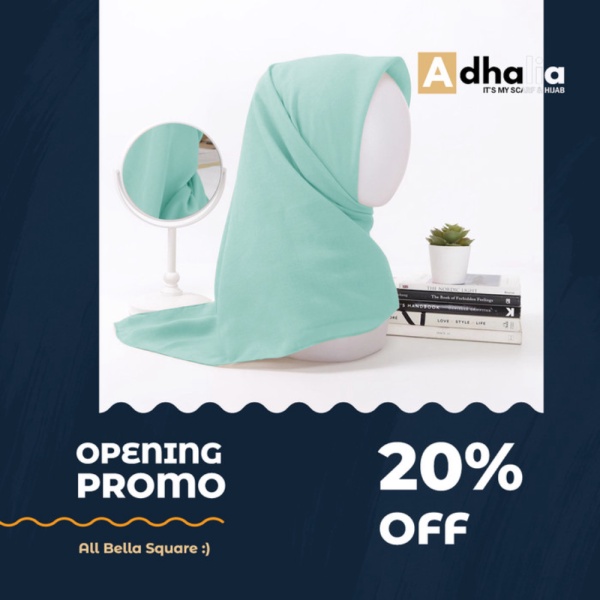 Bella square hijab segiempat polos double hycount - mint