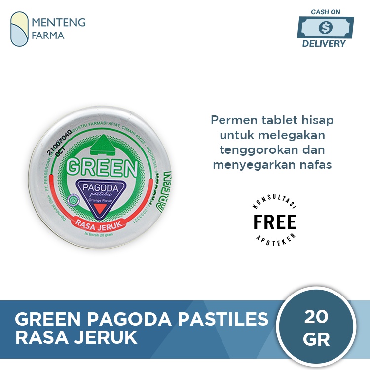 Green Pagoda Pastiles 20 Gram - Permen Pelega Tengggorokan Rasa Jeruk