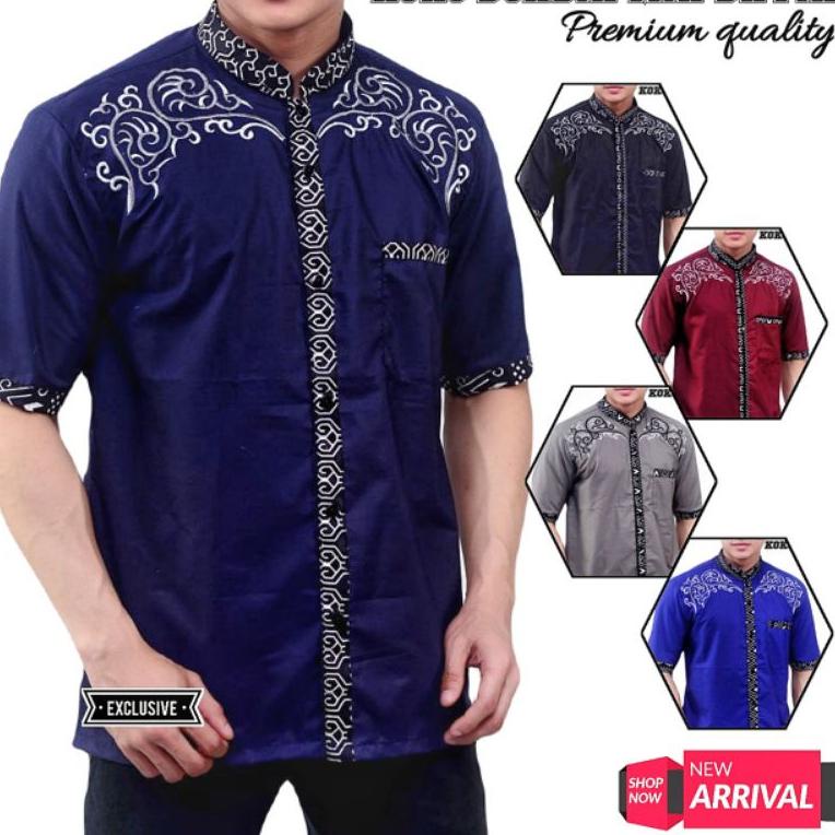 PRODUK KEREN Baju koko bordir lengan pendek mix batik kualitas premium / koko muslim koko pria koko 