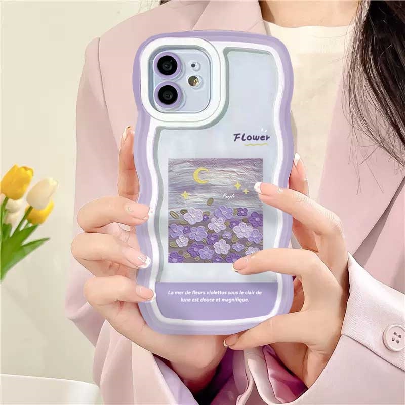 Casing TPU Realme C30 C31 C35 C21Y C25Y C21 C25 C11 C25 C17 C15 C12 C3 C2 8i 7i 5 5i 6i 7 Pro Motif Lukisan Bunga Ungu