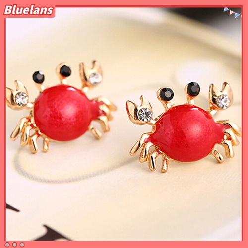 Anting Stud Desain Kepiting Laut Aksen Berlian Imitasi Bahan Alloy Warna Emas Untuk Wanita