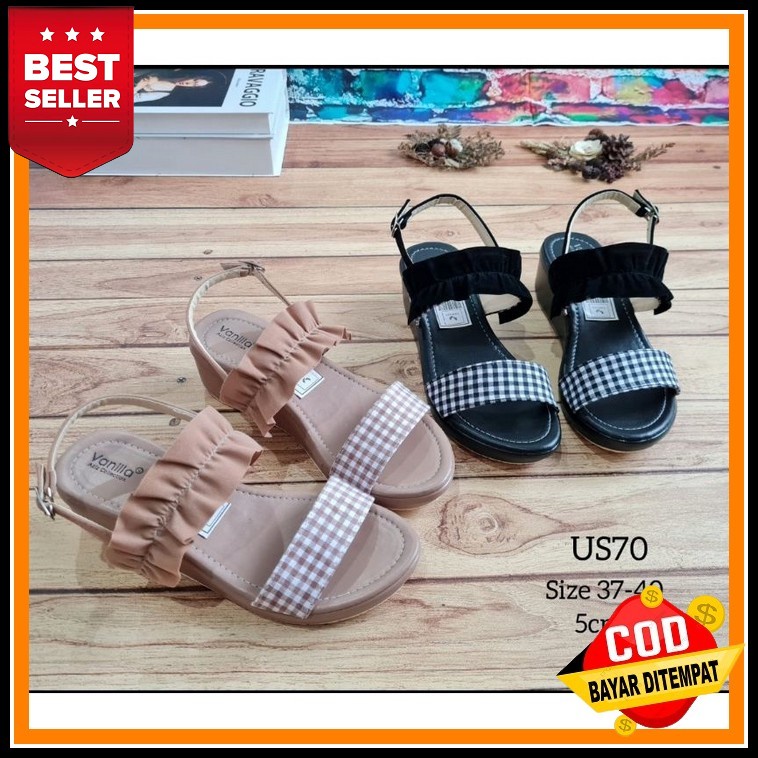Sandal Sendal Outfit Ootd Olahraga Gunung Platform Cewek Wanita Wedges Tali 2 Silang Adjust Semi Vel