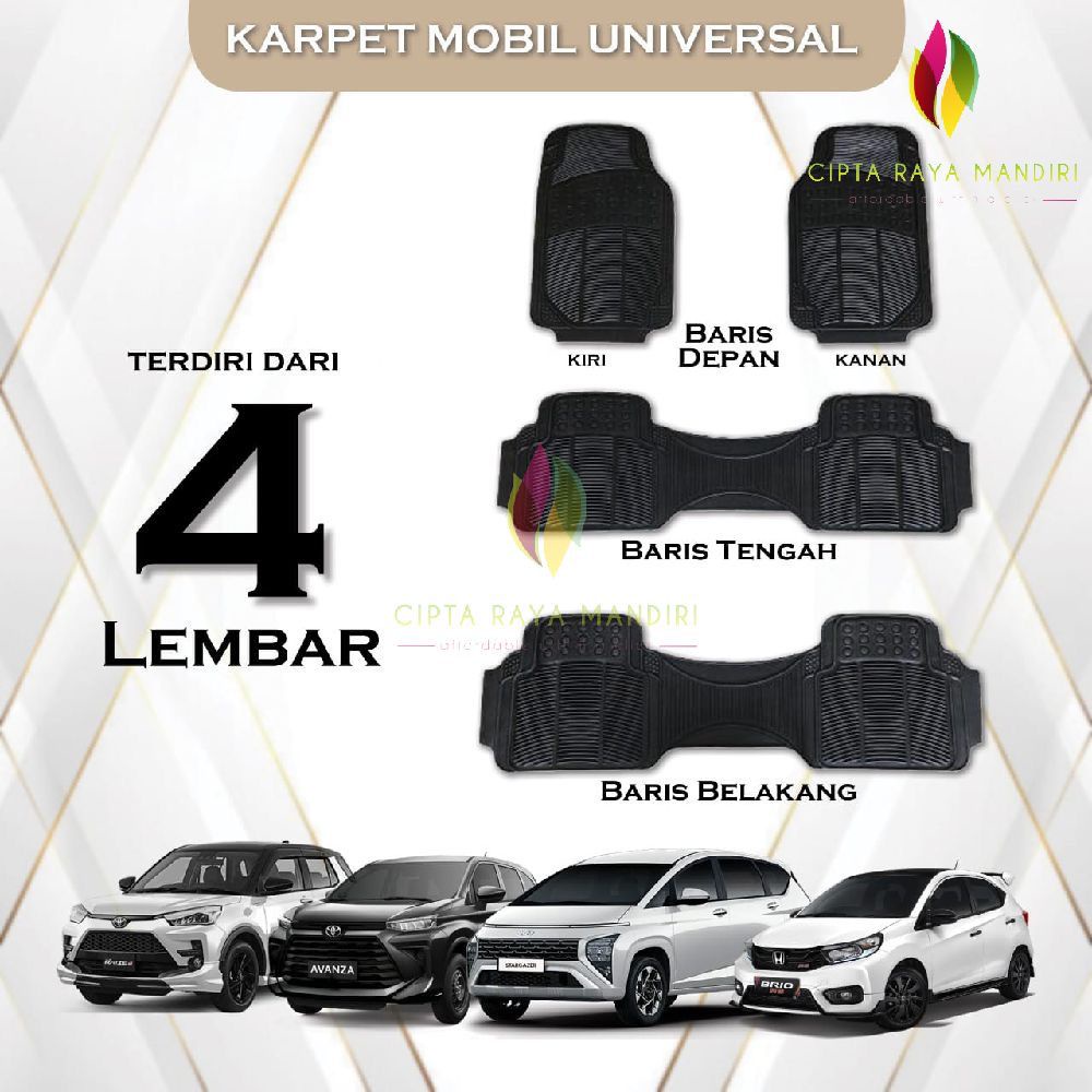 Karpet Mobil Karet Universal Full Set Baris Depan Tengah Belakang Bahan Berat dan Tebal Anti Slip