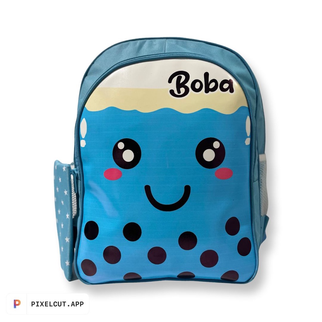 EMOEMO-Tas Boba-Tas Ransel Anak Sekolah Unisex Untuk TK dan SD Karakter Motif BOBA Fashion Trend Kekinian + FREE Tempat Pencil