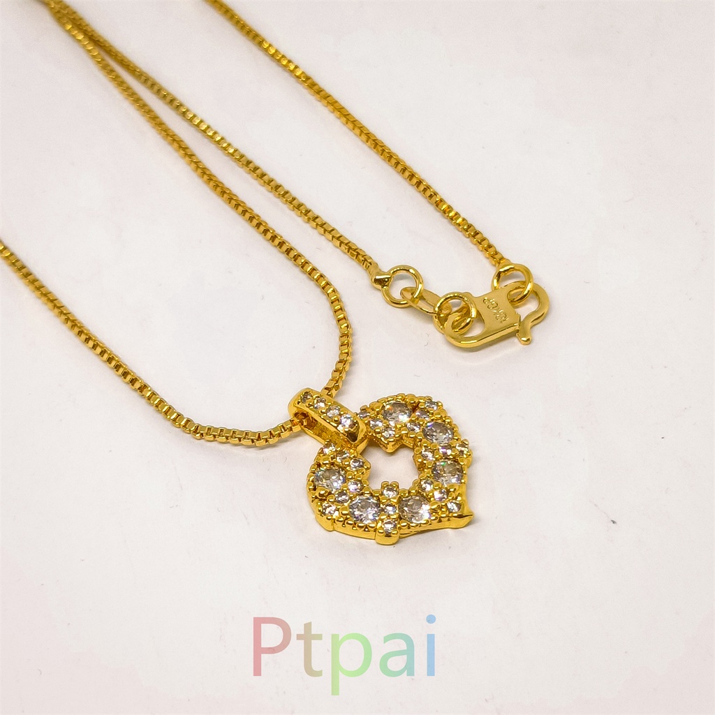 Wanita Kalung＋Liontin Terbaru kalung motif batu kristal fashion Lapis Emas 24k gold Titanium Perhiasan Korea