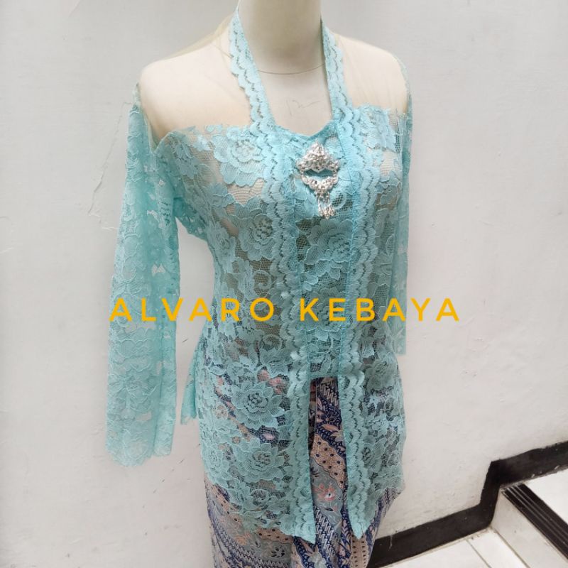 atasan kebaya modern brokat cantik set kutubaru brukat hijau mint biru langit rok plisket ready stock