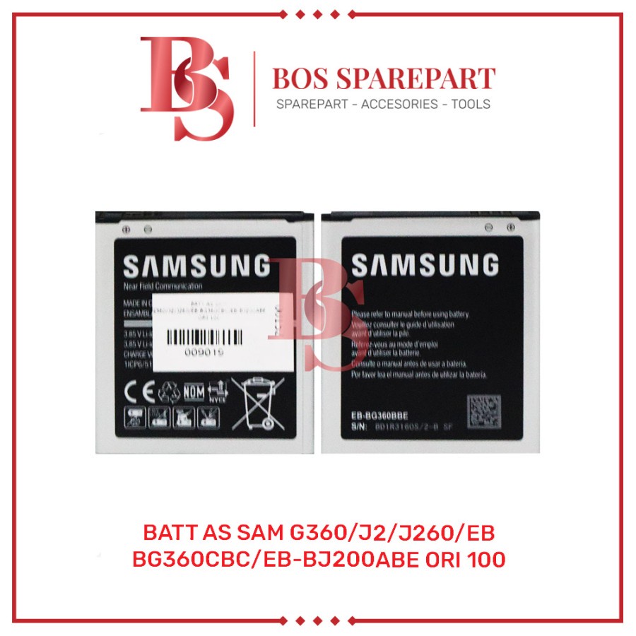 BATTERY AS SAMSUNG G360/J2/J260/EB-BG360CBC/EB-BJ200ABE ORI 100 / BATERAI / BATRE