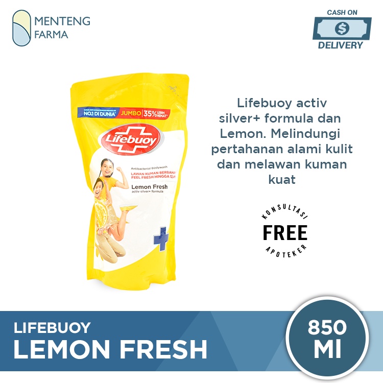 Lifebuoy Sabun Mandi Cair Refill Lemon Fresh 850 ML - Sabun Antibakteri ActivSilver dan Lemon