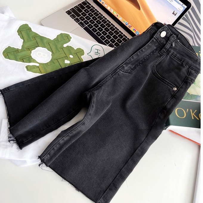 Hitam Shorts Jeans Pants / Highwaist Kasual Celana Pendek Wanita