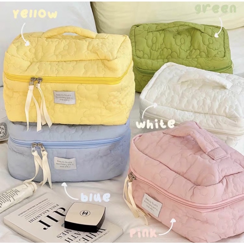 TRAVEL COSMETIC BAGS PREMIUM PASTEL COLOR / TAS KOSMETIK SKINCARE FLUFFY LUCU/ KOREAN POUCH MAKEUP  WANITA TRENDY