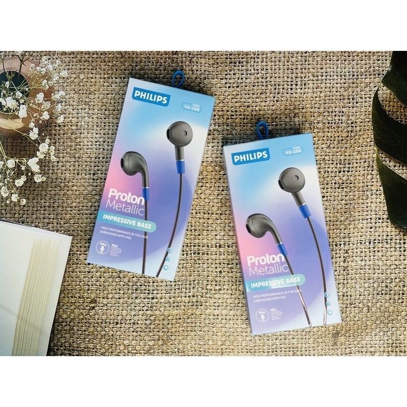 HEADSET PHILIPS VA-258 IMPRESSIVE BASS HANDSFREE EARPHONE PHILIPS VA258 PROTON METALIC MEGA BASS