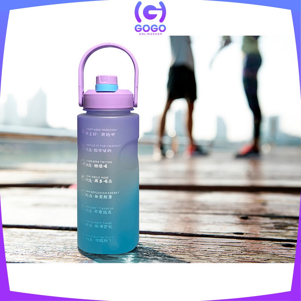 GOGO-C301 Botol Minum Motivasi 2 Liter / Botol Minum Penanda Waktu Food Grade / Botol Air Minum Gradiasi BPA FREE