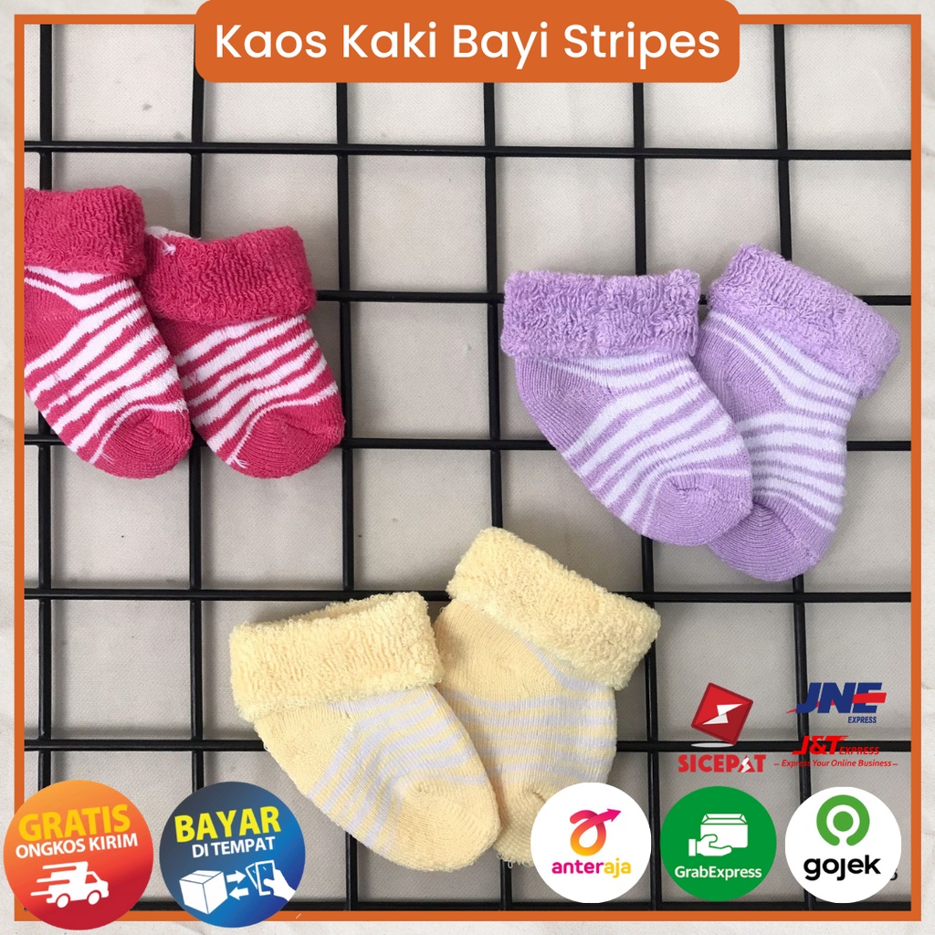 Ezpata Kaos Kaki Bayi 1 Set Isi 3 Pasang Motif Stripes Garis Usia 0-12 Bulan Terbaik Termurah