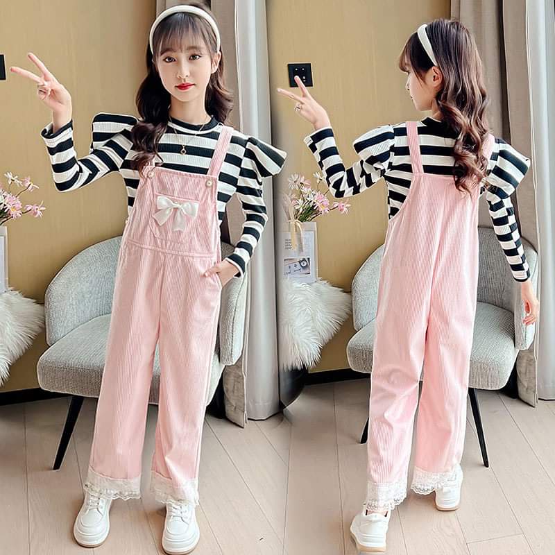 Setelan Overall Celana Panjang Anak Perempuan Renda Cute